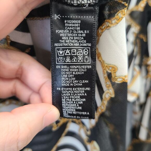 Forever 21 Nautical Black White Gold Sheer Long Sleeve Button Blouse Womens S - Picture 12 of 12